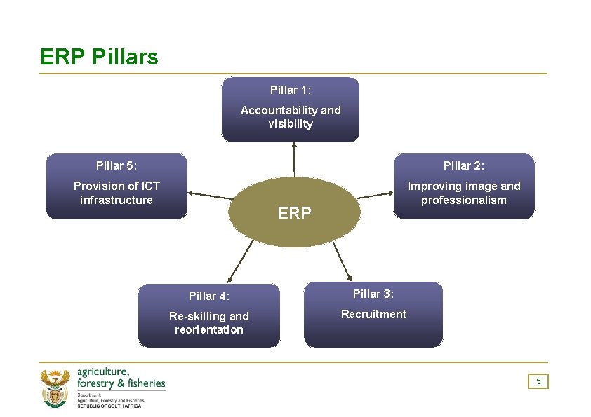 ERP Pillars Pillar 1: Accountability and visibility Pillar 5: Pillar 2: Provision of ICT