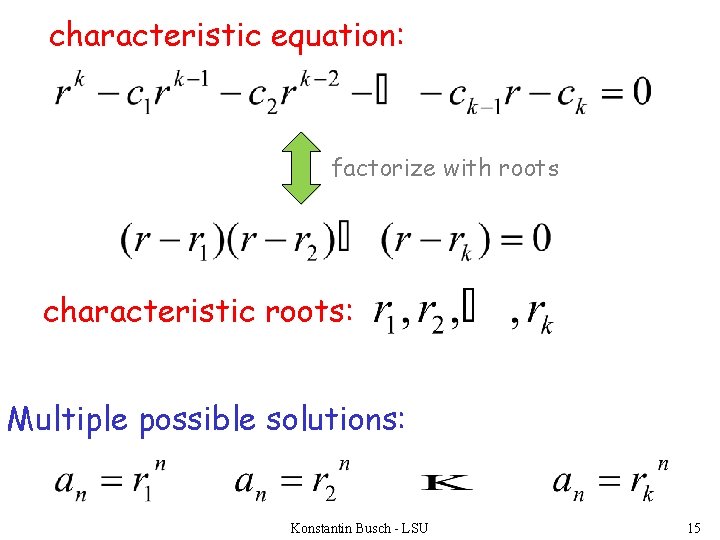 characteristic equation: factorize with roots characteristic roots: Multiple possible solutions: Konstantin Busch - LSU