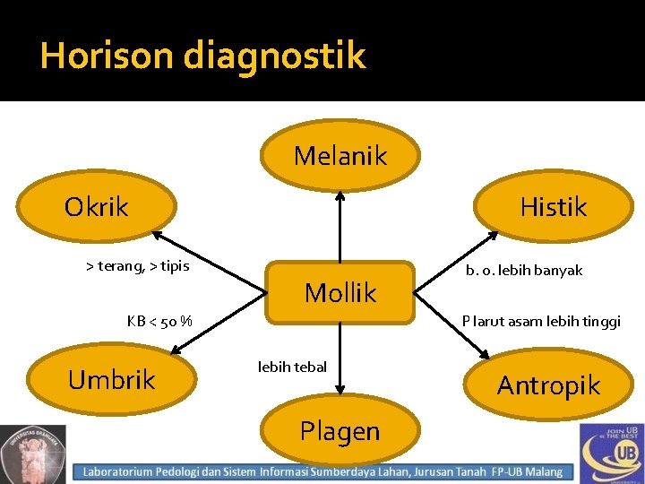 Horison diagnostik Melanik Okrik Histik > terang, > tipis Mollik KB < 50 %