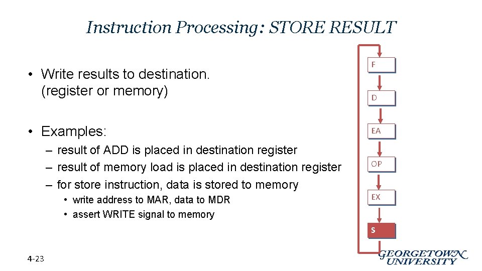 Instruction Processing: STORE RESULT • Write results to destination. (register or memory) • Examples: