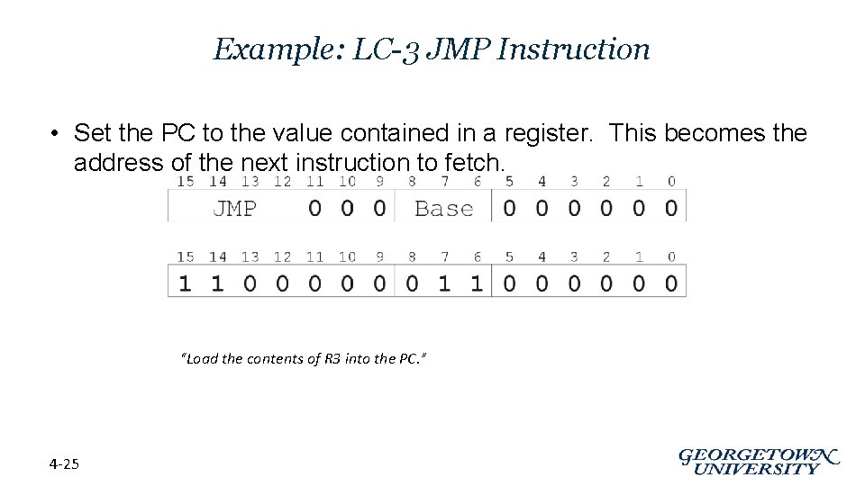 Example: LC-3 JMP Instruction • Set the PC to the value contained in a