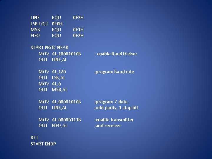 LINE LSB EQU MSB FIFO EQU 0 F 0 H EQU 0 F 3