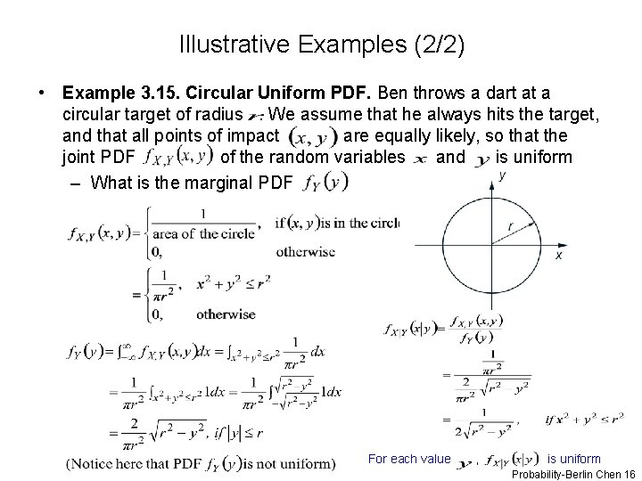 Illustrative Examples (2/2) • Example 3. 15. Circular Uniform PDF. Ben throws a dart