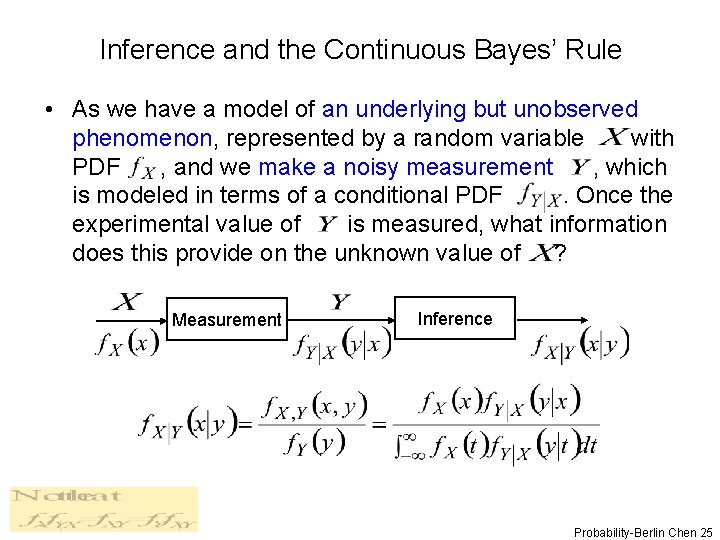 Inference and the Continuous Bayes’ Rule • As we have a model of an
