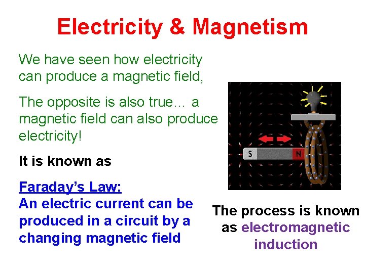 Electricity & Magnetism We have seen how electricity can produce a magnetic field, The