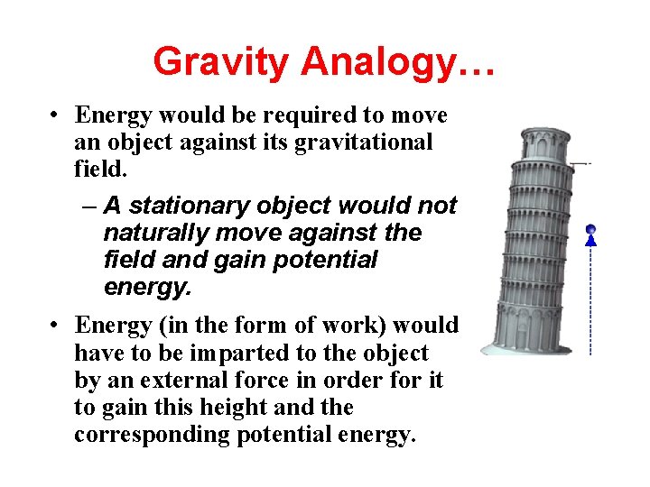 Gravity Analogy… • Energy would be required to move an object against its gravitational