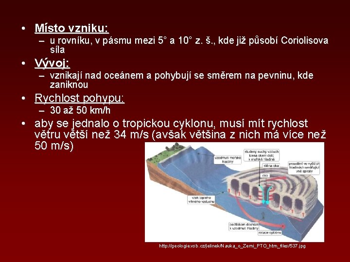  • Místo vzniku: – u rovníku, v pásmu mezi 5° a 10° z.