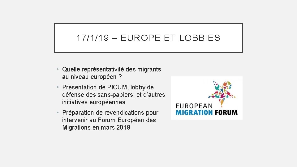 17/1/19 – EUROPE ET LOBBIES • Quelle représentativité des migrants au niveau européen ?