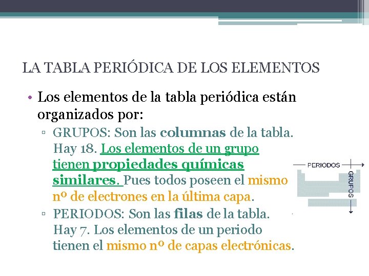 LA TABLA PERIÓDICA DE LOS ELEMENTOS • Los elementos de la tabla periódica están