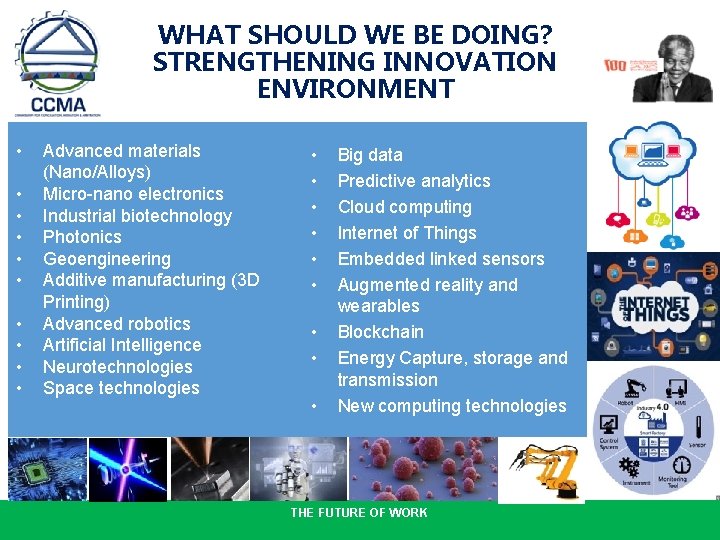 WHAT SHOULD WE BE DOING? STRENGTHENING INNOVATION ENVIRONMENT • • • Advanced materials (Nano/Alloys)