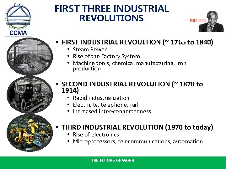 FIRST THREE INDUSTRIAL REVOLUTIONS • FIRST INDUSTRIAL REVOULTION (~ 1765 to 1840) • Steam
