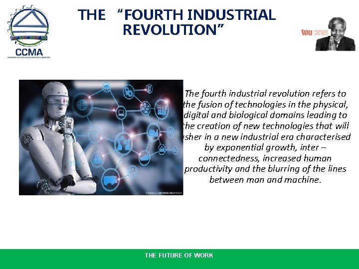 THE “FOURTH INDUSTRIAL REVOLUTION” The fourth industrial revolution refers to the fusion of technologies