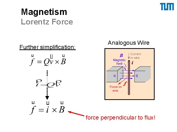 Magnetism Lorentz Force Further simplification: Analogous Wire B i f force perpendicular to flux!