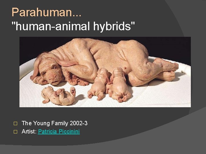 Parahuman. . . "human-animal hybrids" The Young Family 2002 -3 � Artist: Patricia Piccinini