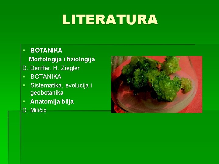 LITERATURA § BOTANIKA Morfologija i fiziologija D. Denffer, H. Ziegler § BOTANIKA § Sistematika,