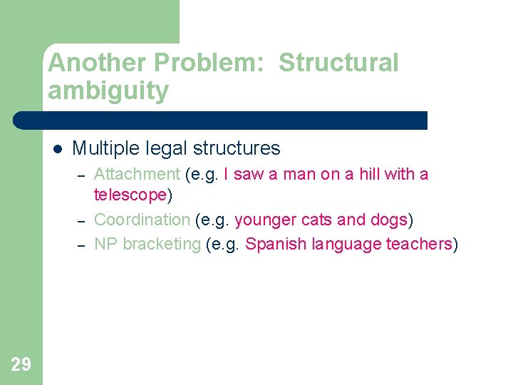 Another Problem: Structural ambiguity l Multiple legal structures – – – 29 Attachment (e.