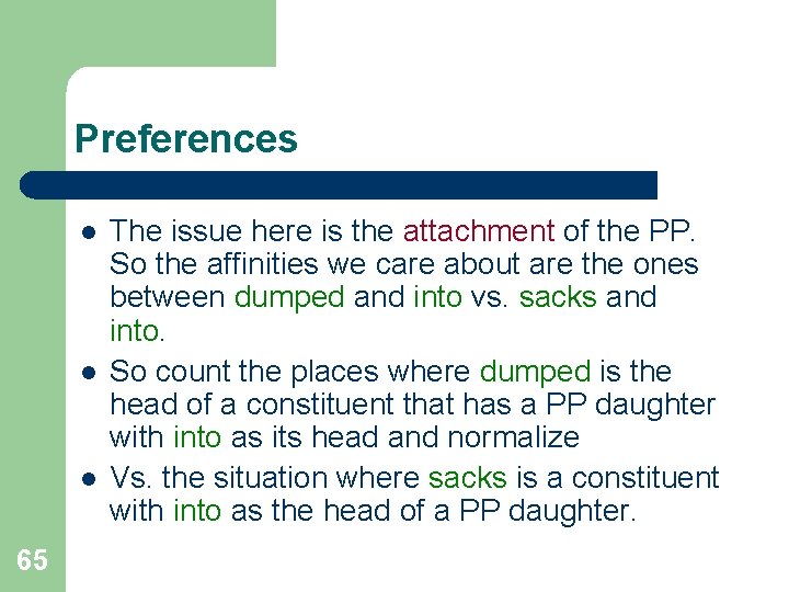 Preferences l l l 65 The issue here is the attachment of the PP.