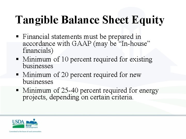 Tangible Balance Sheet Equity § Financial statements must be prepared in accordance with GAAP