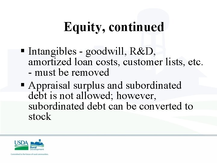 Equity, continued § Intangibles - goodwill, R&D, amortized loan costs, customer lists, etc. -