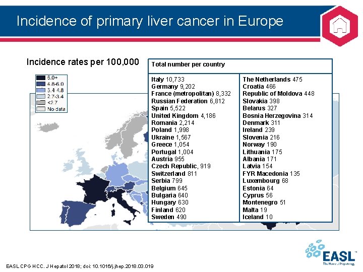 Incidence of primary liver cancer in Europe Incidence rates per 100, 000 Total number