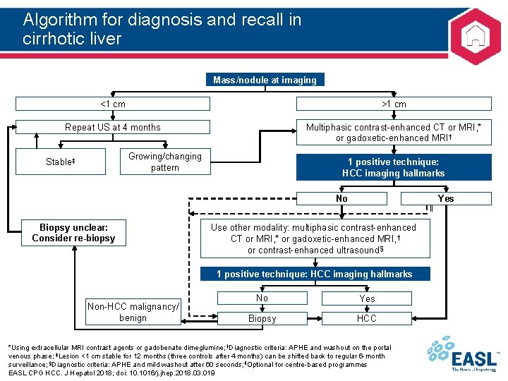 Algorithm for diagnosis and recall in cirrhotic liver Mass/nodule at imaging <1 cm >1