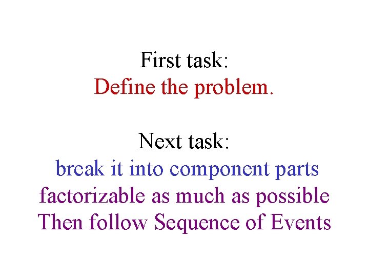 First task: Define the problem. Next task: break it into component parts factorizable as