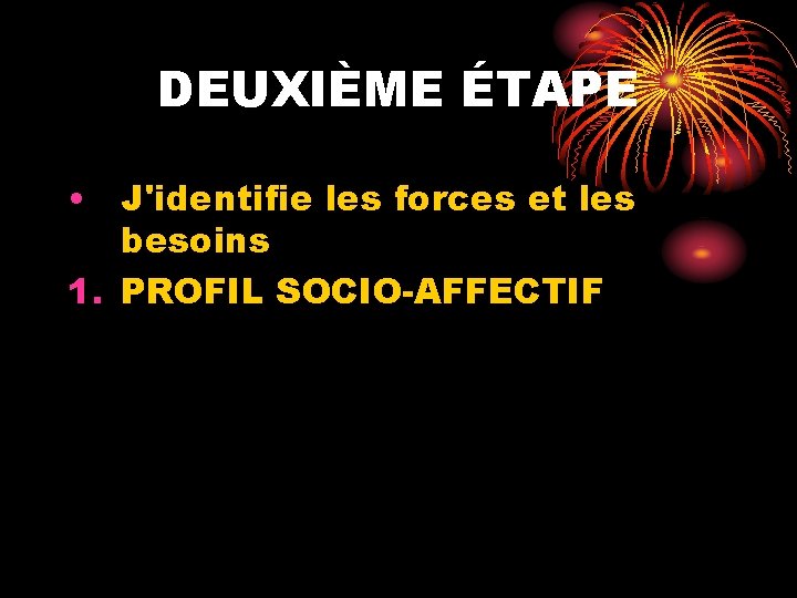 DEUXIÈME ÉTAPE • J'identifie les forces et les besoins 1. PROFIL SOCIO-AFFECTIF 