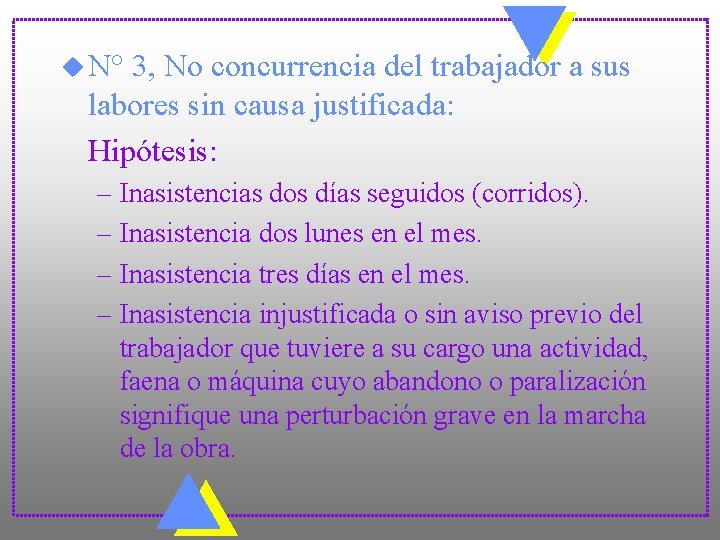 u N° 3, No concurrencia del trabajador a sus labores sin causa justificada: Hipótesis: