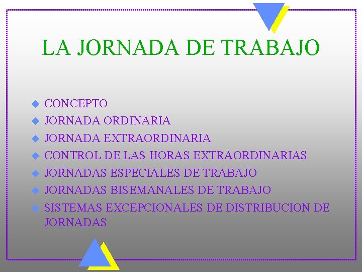 LA JORNADA DE TRABAJO u u u u CONCEPTO JORNADA ORDINARIA JORNADA EXTRAORDINARIA CONTROL