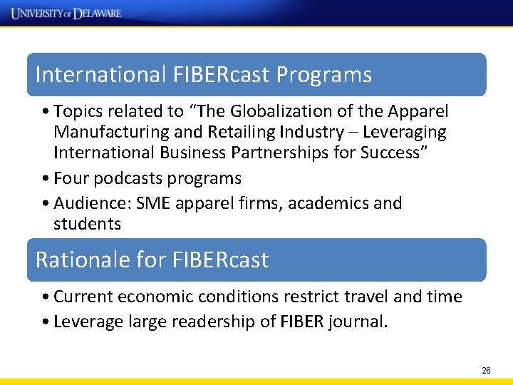 International FIBERcast Programs • Topics related to “The Globalization of the Apparel Manufacturing and