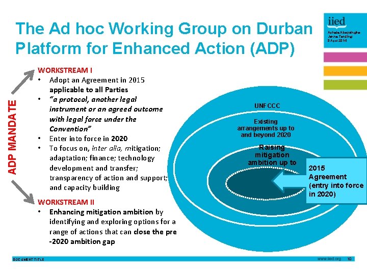 ADP MANDATE The Ad hoc Working Group on Durban Platform for Enhanced Action (ADP)