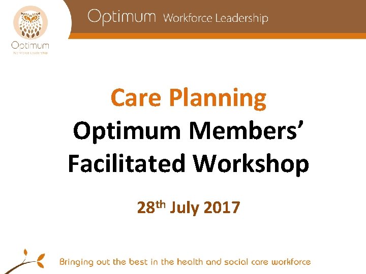 Care Planning Optimum Members’ Facilitated Workshop 28 th July 2017 