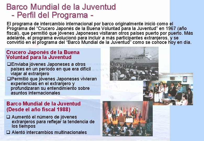 Barco Mundial de la Juventud 　- Perfil del Programa El programa de intercambio internacional