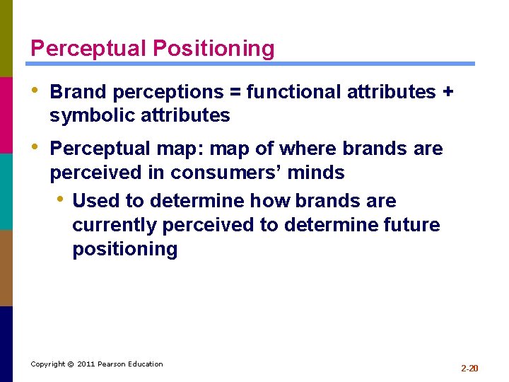 Perceptual Positioning • Brand perceptions = functional attributes + symbolic attributes • Perceptual map: