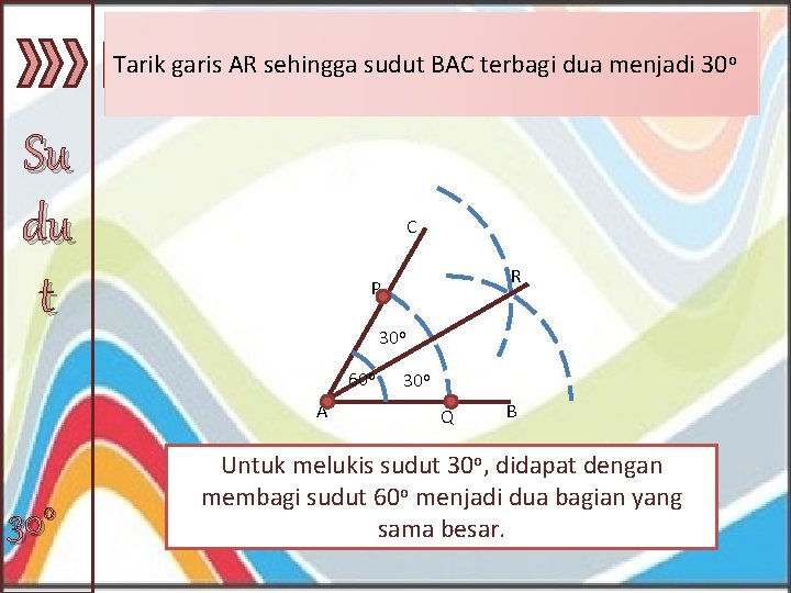 Buat busur lingkaran dengan menggunakan jangka dari Buat busur lingkaran dari titik P dan