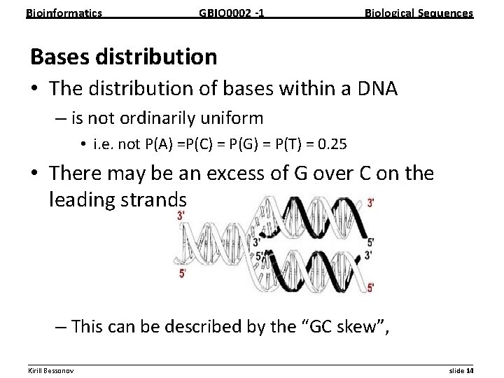 Bioinformatics GBIO 0002 1 Biological Sequences Bases distribution • The distribution of bases within