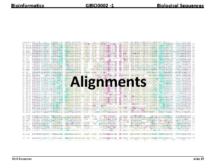 Bioinformatics GBIO 0002 1 Biological Sequences Alignments __________________________________________________________ Kirill Bessonov slide 17 