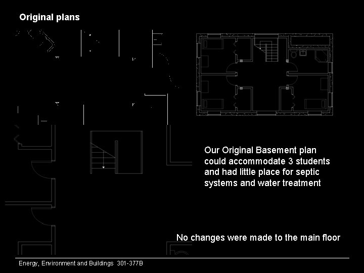 Original plans Our Original Basement plan could accommodate 3 students and had little place