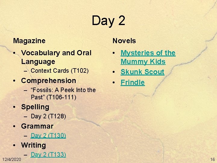 Day 2 Magazine Novels • Vocabulary and Oral Language • Mysteries of the Mummy