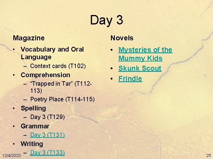 Day 3 Magazine Novels • Vocabulary and Oral Language • Mysteries of the Mummy