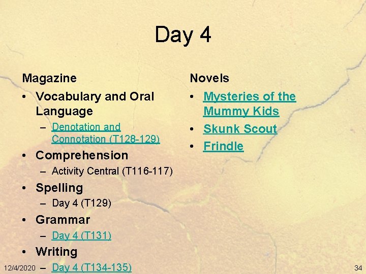 Day 4 Magazine Novels • Vocabulary and Oral Language • Mysteries of the Mummy