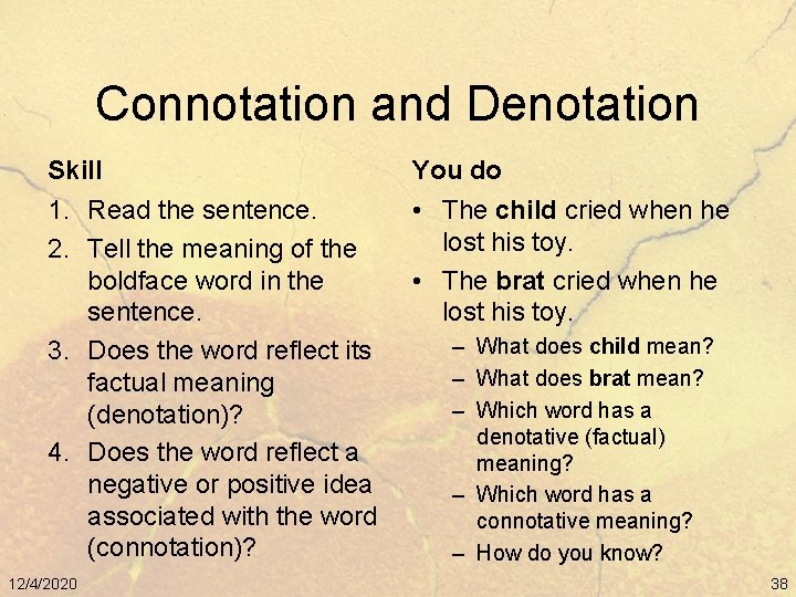 Connotation and Denotation Skill You do 1. Read the sentence. 2. Tell the meaning
