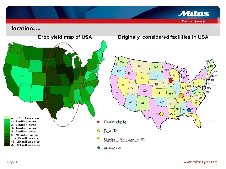 location…. . Crop yield map of USA Page 10 Originaly considered facilities in USA