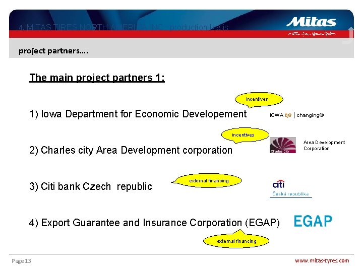 4. MITAS TIRES NORTH AMERICA INC. : production basis project partners…. The main project