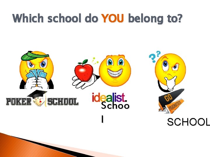 Which school do YOU belong to? Schoo l SCHOOL 