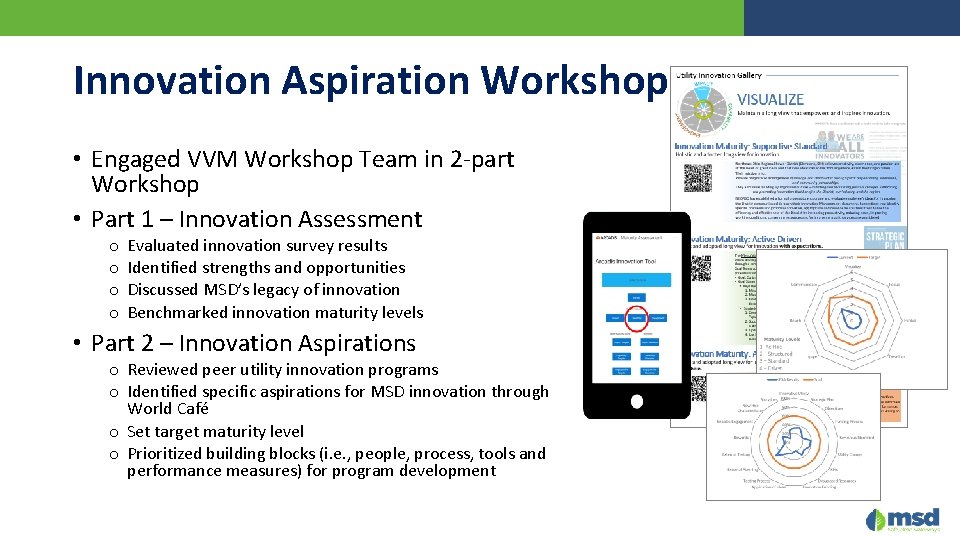 Innovation Aspiration Workshop • Engaged VVM Workshop Team in 2 -part Workshop • Part