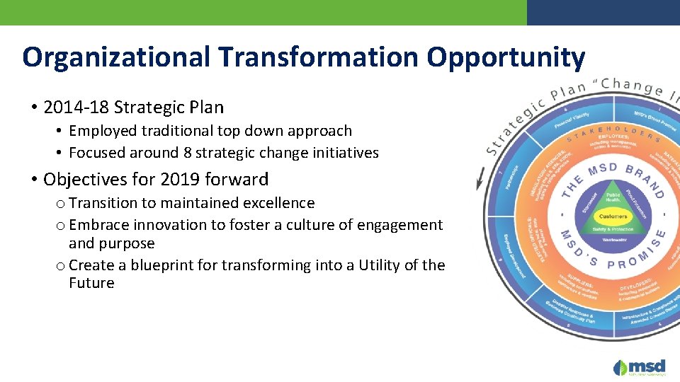 Organizational Transformation Opportunity • 2014 -18 Strategic Plan • Employed traditional top down approach