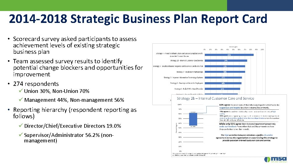 2014 -2018 Strategic Business Plan Report Card • Scorecard survey asked participants to assess