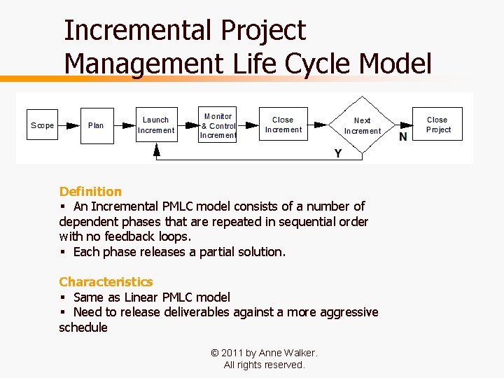 Incremental Project Management Life Cycle Model Definition § An Incremental PMLC model consists of