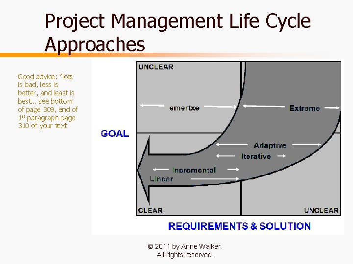 Project Management Life Cycle Approaches Good advice: “lots is bad, less is better, and